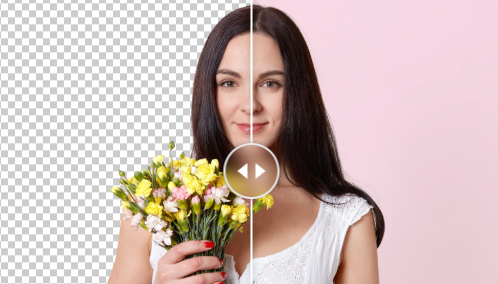 Portrait - AI background removal example showing clean subject extraction from the original background with a transparent PNG result